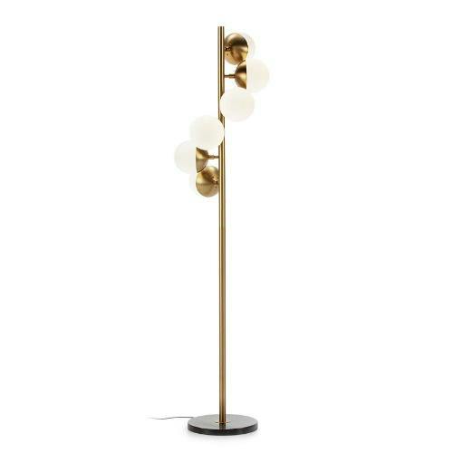 Lámpara de pie 36x36x153 Vidrio Blanco / Mármol Negro / Metal Dorado