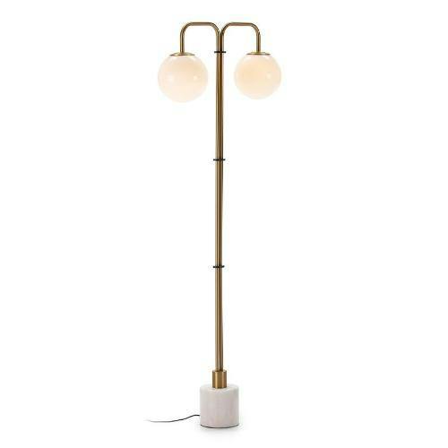 Lámpara de pie 64x20x161 Vidrio Blanco / Mármol Blanco / Metal Dorado