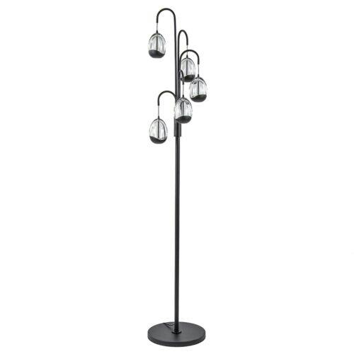 Moderna lámpara de pie LED negra con vidrio claro