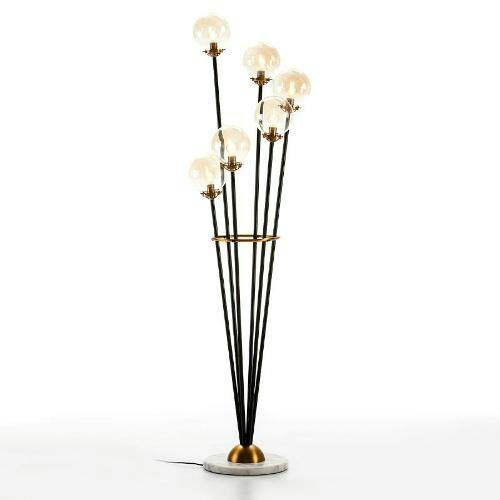 Lámpara de pie 50x50x175 Mármol / Vidrio / Metal — Blanco, Dorado y Negro